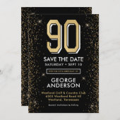 Modern Black 90. Geburtstag Save The Date (Vorne/Hinten)