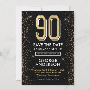 Modern Black 90. Geburtstag Save The Date