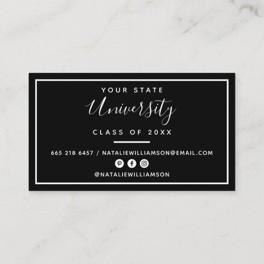 Modern Black Abschluss Foto Insert-Namenskarten Telefonnummerkarte (Rückseite)