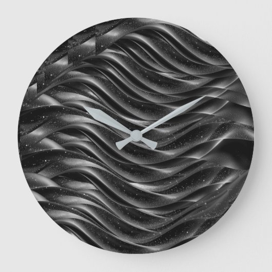 Modern Black Abstract Wave Wall Clock | Minimalist Große Wanduhr (Vorderseite)