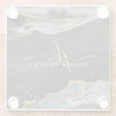 Modern Black Agate Gold Glitzer Script Monogram Glasuntersetzer (Rückseite)