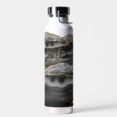 Modern Black Agate Gold Glitzer Script Monogram Trinkflasche (Links)