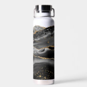 Modern Black Agate Gold Glitzer Script Monogram Trinkflasche (Rückseite)