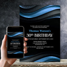 Modern Black and Blue 30th Birthday Party