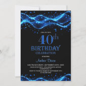 Modern Black and Blue 40. Geburtstag Party Einladung (Vorderseite)