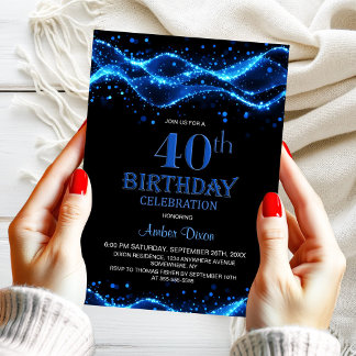Modern Black and Blue 40. Geburtstag Party Einladung