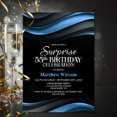 Modern Black and Blue Surprise 55th Birthday Party Einladung