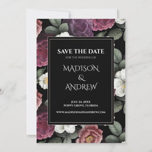 Modern Black and Burgund Peonys Save the Date (Vorderseite)