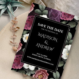Modern Black and Burgund Peonys Save the Date