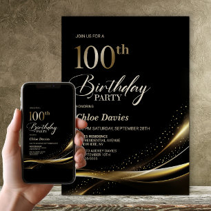 Modern Black and Gold 100. Geburtstagsparty Einladung