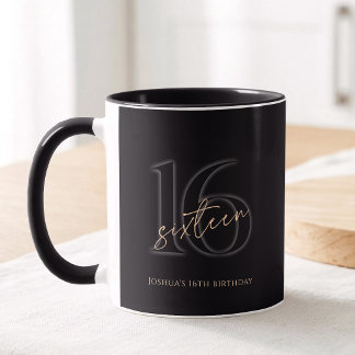 Modern Black and Gold 16th Birthday Party Tasse