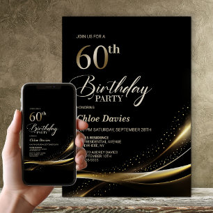 Modern Black and Gold 60. Geburtstagsparty Einladung