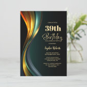 Modern Black and Gold Any Age Birthday Party Einladung (Stehend Vorderseite)
