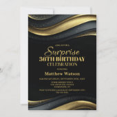 Modern Black and Gold Any Age Surprise Birthday Einladung (Vorderseite)
