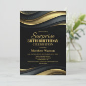Modern Black and Gold Any Age Surprise Birthday Einladung (Stehend Vorderseite)