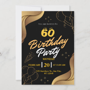 Modern Black and Gold Ballon Einladung Geburtstag
