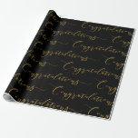 Modern Black and Gold Briefe Herzlichen Glückwunsc Geschenkpapier<br><div class="desc">Schwarz und Gold Handschrift gratulieren Packpapier. Ideal für verschiedene Anlässe wie Abschluss,  Geburtstag,  Hochzeit,  Jubiläum,  Babydusche,  Brautparty und vieles mehr. c) Das glückliche Cat Studio</div>