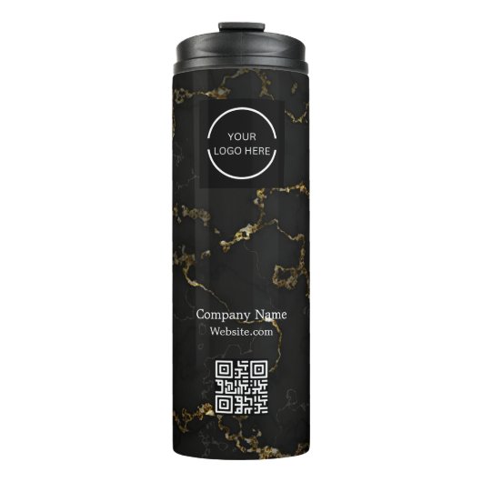 Modern Black and Gold Company Logo & QR Code Thermosbecher (Vorderseite)