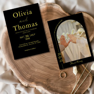 Modern Black and Gold Elegant Wedding Invitation Dankeskarte