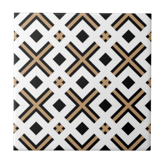 Modern Black and Gold Geometric Plaid Fliese (Vorderseite)