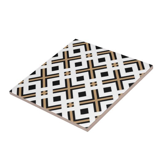 Modern Black and Gold Geometric Plaid Fliese (Seite)
