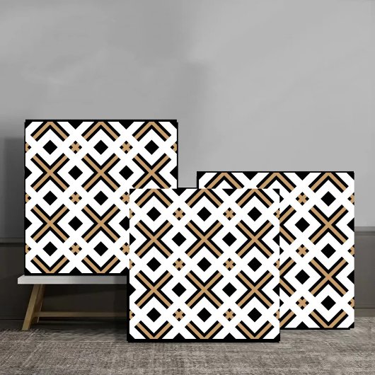 Modern Black and Gold Geometric Plaid Fliese