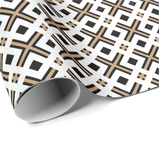 Modern Black and Gold Geometric Plaid Geschenkpapier (Rolleneckpunkt)