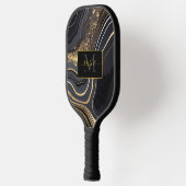 Modern Black and Gold Marbled Monogram Pickleball Schläger (Links)