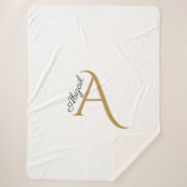Modern Black and Gold Monogram White Sherpadecke (Vorderseite)