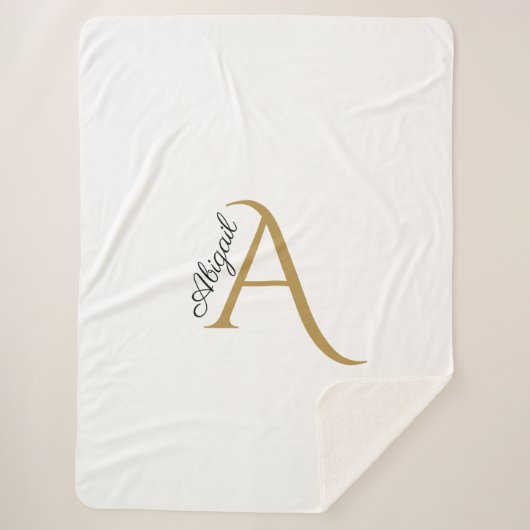 Modern Black and Gold Monogram White Sherpadecke (Vorderseite)