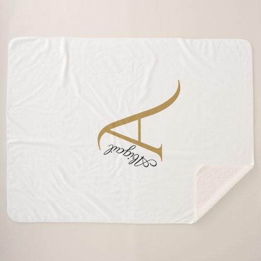 Modern Black and Gold Monogram White Sherpadecke (Vorderseite (Horizontal))