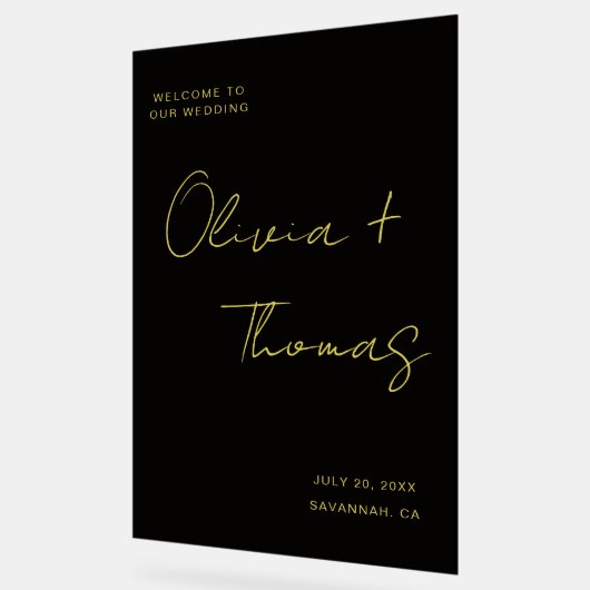 Modern Black and Gold Script Wedding Welcome Sign Acrylschild (Winkel)