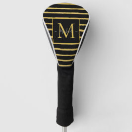 Modern Black and Gold Striped Monogram Name Golf Headcover