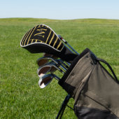Modern Black and Gold Striped Monogram Name Golf Headcover (In SItu)