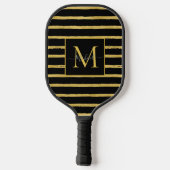 Modern Black and Gold Striped Monogram Name Pickleball Schläger (Rückseite)