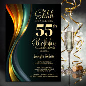 Modern Black and Gold Surprise 55th Birthday Party Einladung