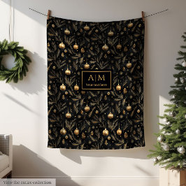 Modern black and gold watercolor custom festive fleecedecke
