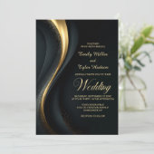 Modern Black and Gold Wedding Einladung (Stehend Vorderseite)