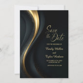 Modern Black and Gold Wedding Save the Date Einladung (Vorderseite)