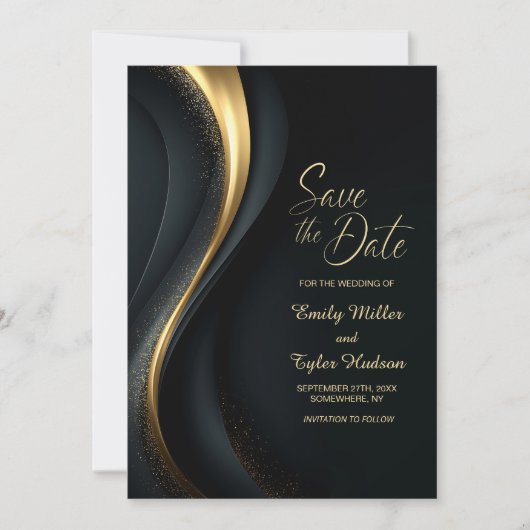Modern Black and Gold Wedding Save the Date Einladung (Vorderseite)