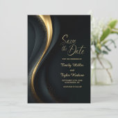 Modern Black and Gold Wedding Save the Date Einladung (Stehend Vorderseite)