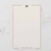 Modern Black and Ivory Minimalist Elegant Monogram Briefpapier (Vorne/Hinten)
