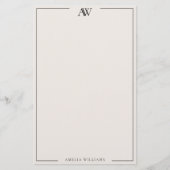 Modern Black and Ivory Minimalist Elegant Monogram Briefpapier (Vorderseite)