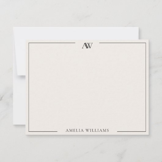 Modern Black and Ivory Minimalist Elegant Monogram Mitteilungskarte (Vorderseite)