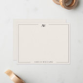 Modern Black and Ivory Minimalist Elegant Monogram Mitteilungskarte (Vorderseite/Rückseite Beispiel)