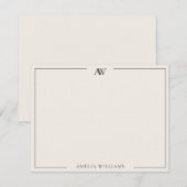 Modern Black and Ivory Minimalist Elegant Monogram Mitteilungskarte (Vorne/Hinten)