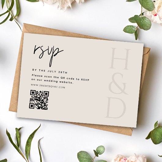 Modern Black and Ivory Monogram Minimalist Wedding RSVP Karte
