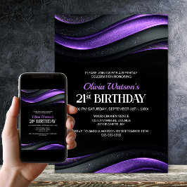 Modern Black and Purple 21st Birthday Party Einladung