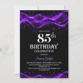 Modern Black and Purple 85th Birthday Party Einladung (Vorderseite)
