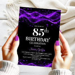 Modern Black and Purple 85th Birthday Party Einladung